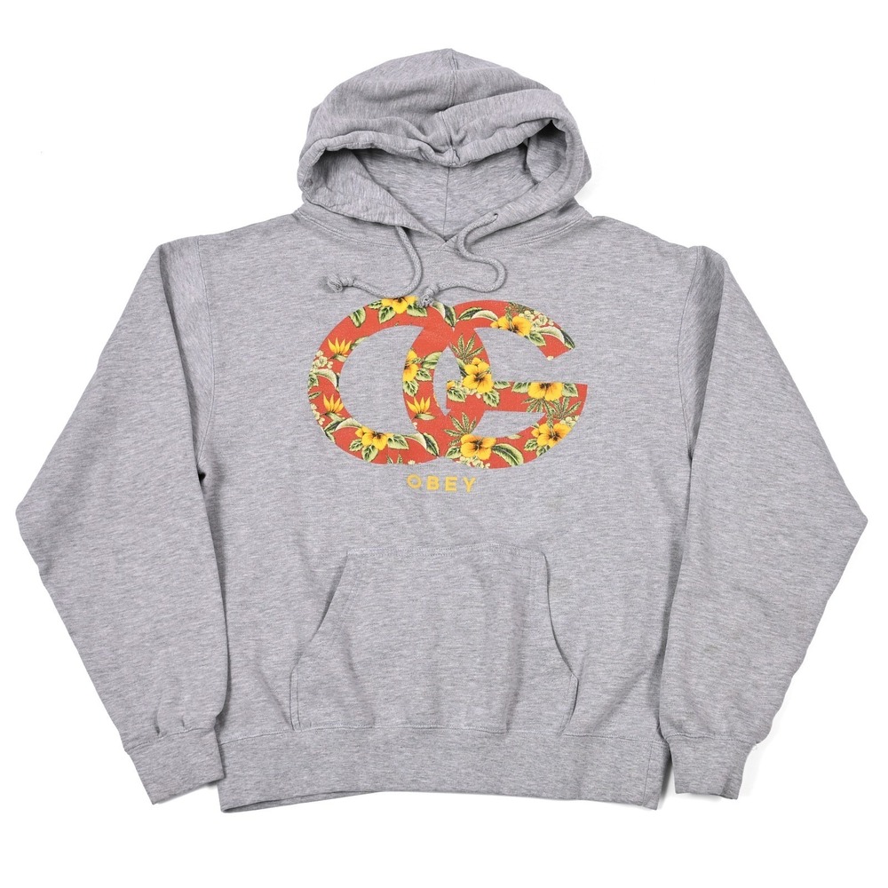 Obey "OG"‎ Floral Graphic Print Hoodie Women's Medium Gray Shepard Fairey Art